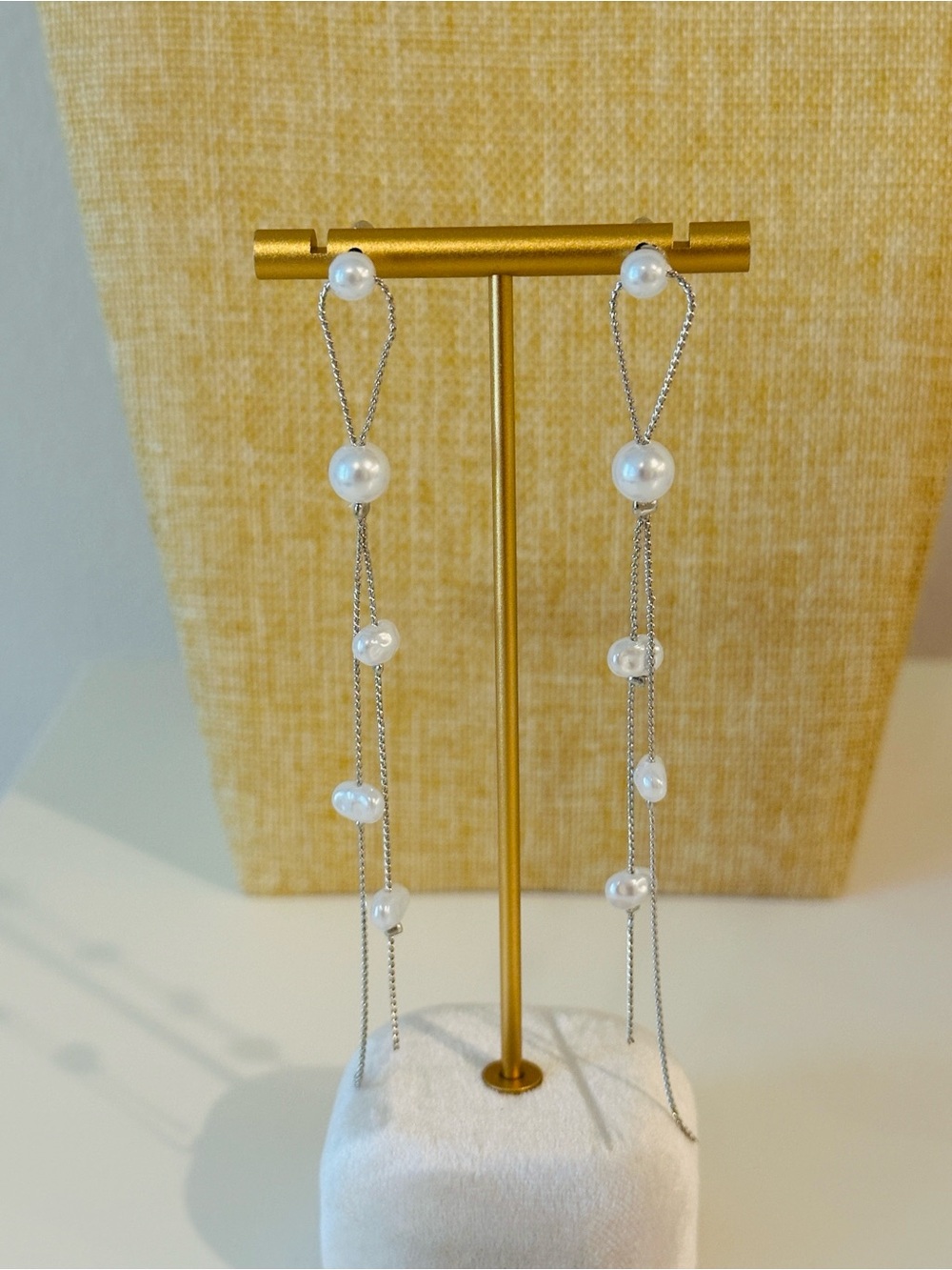 Fashion Jewelry Silver Chain Pearl Drop Earrings - White Pearls